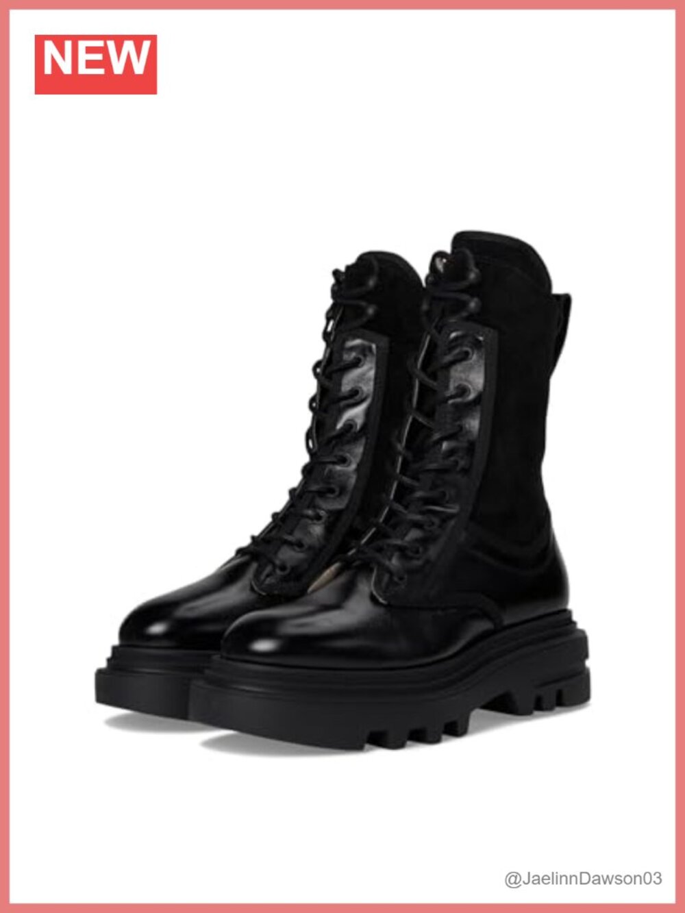 Leather & Suede Mid-Calf Combat Boots Side Zip